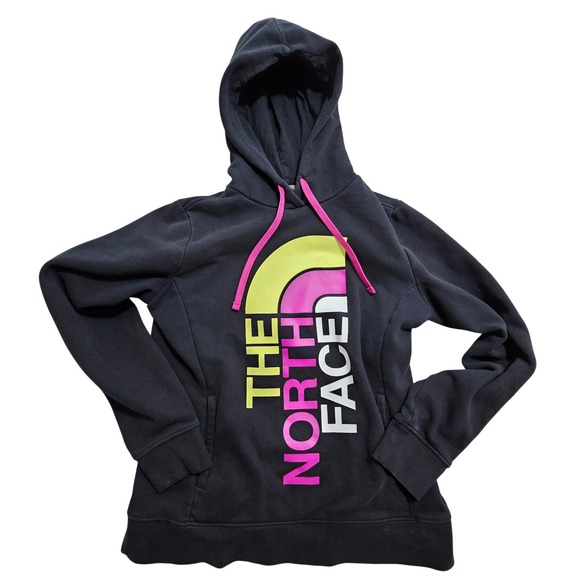 The North Face Tops - The North Face Hoodie Womens L Black Neon Logo Pullover CZW4 F15‎ *